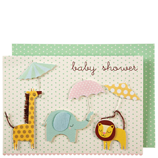 Animals With Umbrellas Baby Shower Card by Meri Meri. Australian Art Prints and Homewares. Green Door Decor. www.greendoordecor.com.au