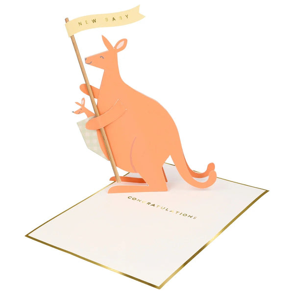 Baby Kangaroo Stand-Up Card - New Baby by Meri Meri. Australian Art Prints and Homewares. Green Door Decor. www.greendoordecor.com.au