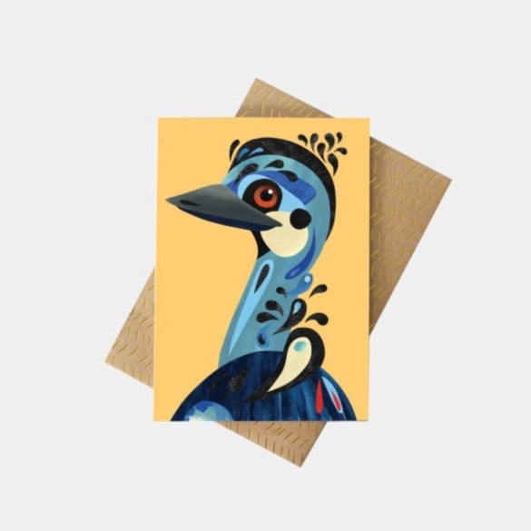 'Emu' Greeting Card - by Pete Cromer. We proudly support fun and beautiful Australian made art prints, textiles, homewares and jewellery by Aussie Creatives. www.greendoordecor.com.au