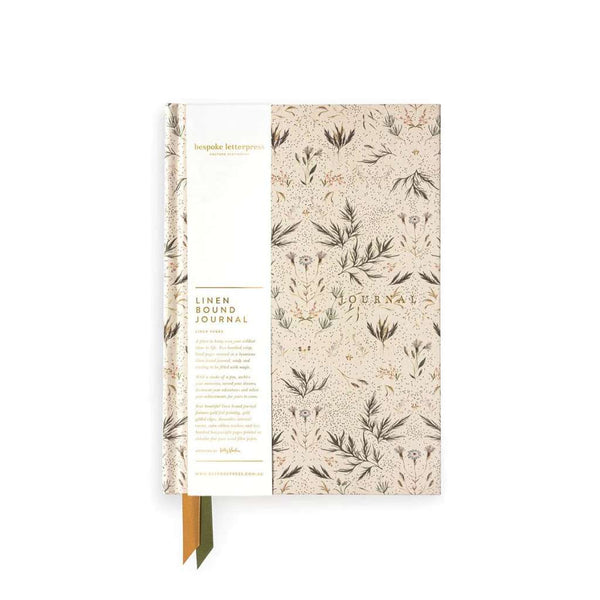 'Meadow' Linen Bound (Lined) Journal by Bespoke Letterpress. Australian Art Prints and Homewares. Green Door Decor. www.greendoordecor.com.au