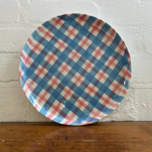 Platter | Blue and Pink Gingham by Noss Ceramics. Australian Art Prints and Homewares. Green Door Decor. www.greendoordecor.com.au