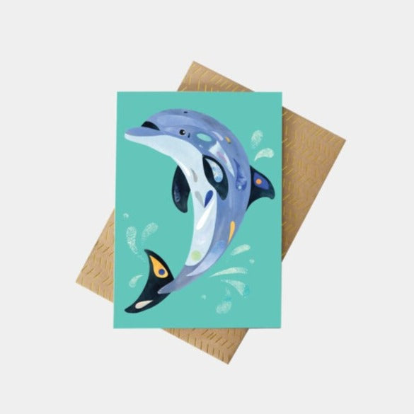 'Bottle Nose Dolphin' Greeting Card by Pete Cromer.  We proudly support fun and beautiful Australian made art prints, textiles, homewares and jewellery by Aussie Creatives. www.greendoordecor.com.au