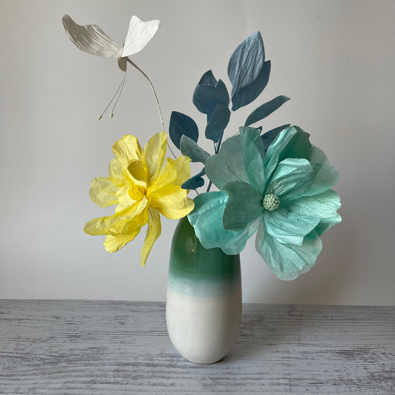 Paper Flowers - Moonshine Garden Bouquet | Agnes (Blue, Yellow, Aqua) by Nibbanah. Australian Art Prints and Homewares. Green Door Decor. www.greendoordecor.com.au