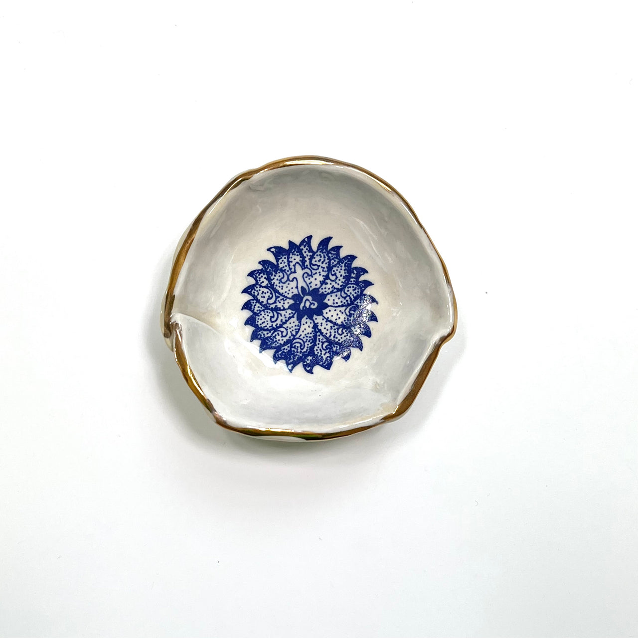Carla Dinnage |  Handmade Trinket Dish - White with Blue Pattern. Australian Art Prints and Homewares. Green Door Decor. www.greendoordecor.com.au