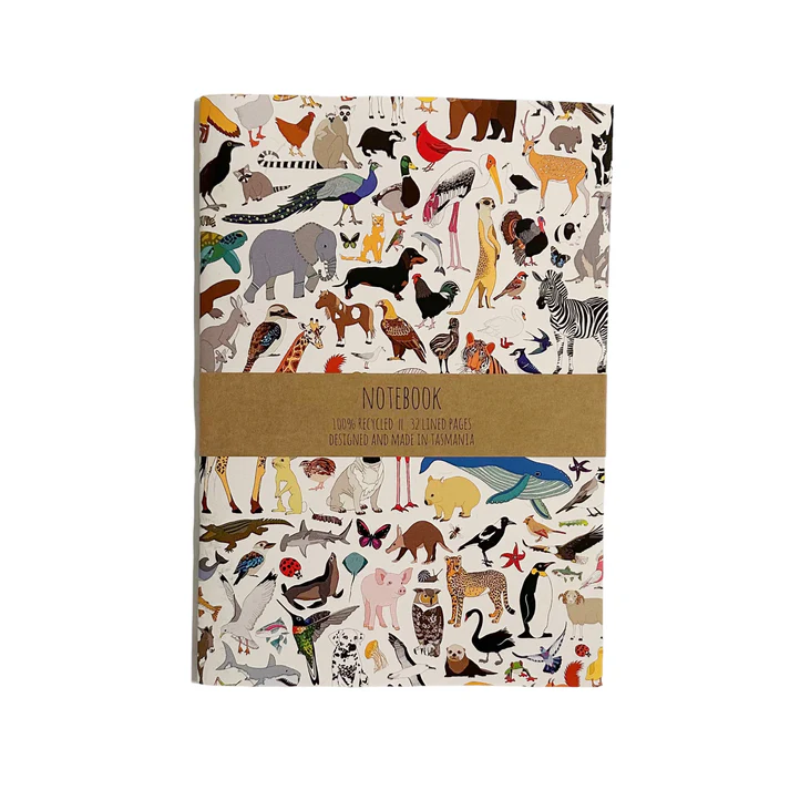 101 Animals Notebook by Red Parka. Australian Art Prints and Homewares. Green Door Decor. www.greendoordecor.com.au