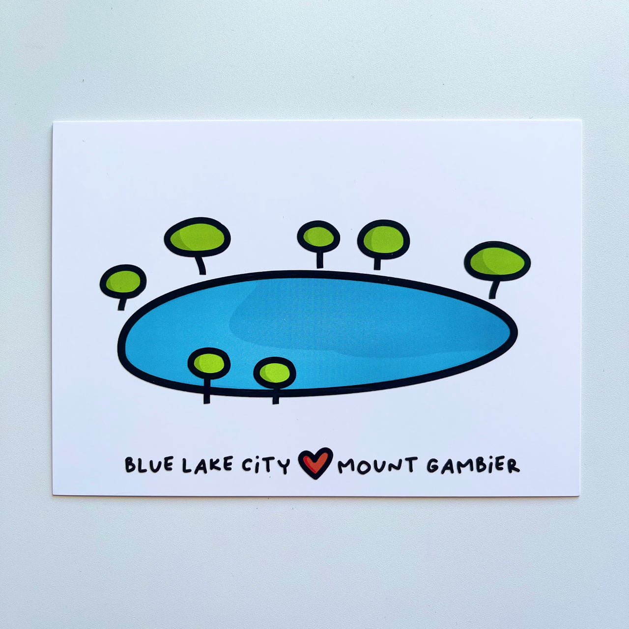 Postcard | Blue Lake City by Be Marsupial. Australian Art Prints and Homewares. Green Door Decor. www.greendoordecor.com.au