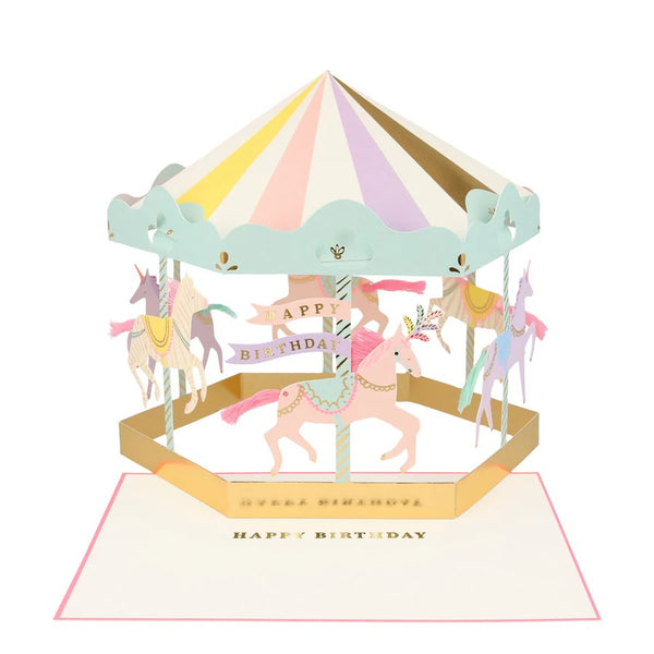 Carousel Stand-Up Birthday Card by Meri Meri. Australian Art Prints and Homewares. Green Door Decor. www.greendoordecor.com.au