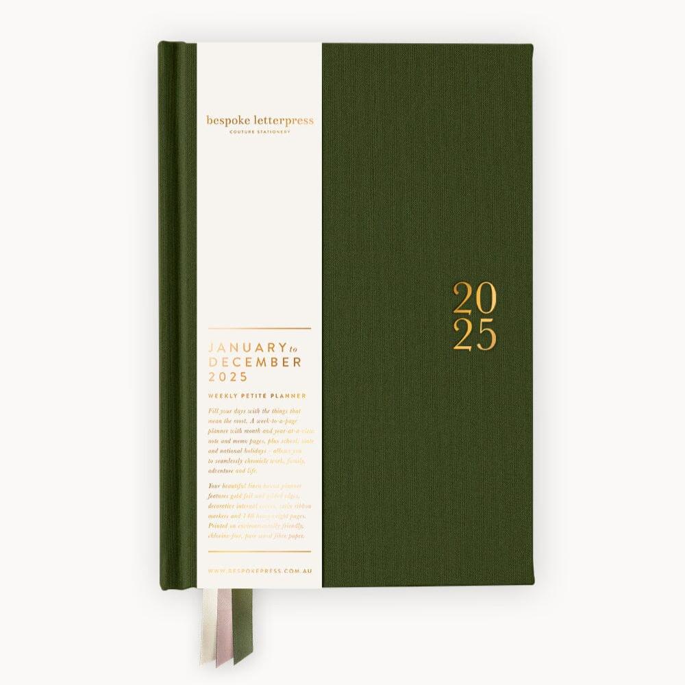 2025 Petite Linen Bound Planner | Hunter Green by Bespoke Letterpress. Australian Art Prints and Homewares. Green Door Decor. www.greendoordecor.com.au