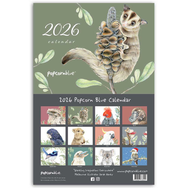 2026 Calendar by Popcorn Blue. Australian Art Prints and Homewares. Green Door Decor. www.greendoordecor.com.au