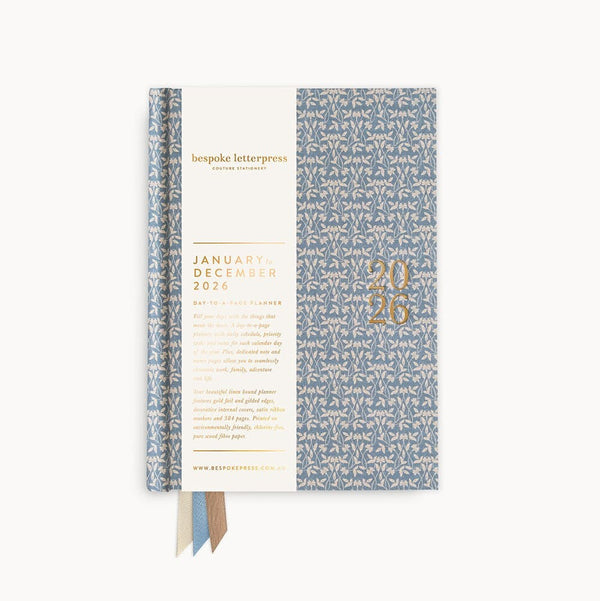 2026 'Day to a Page' Linen Bound Planner | Frost Bramble by Bespoke Letterpress. Australian Art Prints and Homewares. Green Door Decor. www.greendoordecor.com.au
