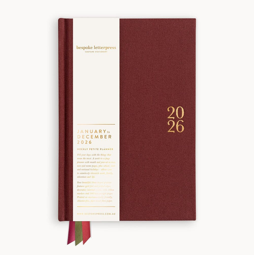 2026 Petite Linen Bound Planner | Mulberry by Bespoke Letterpress. Australian Art Prints and Homewares. Green Door Decor. www.greendoordecor.com.au