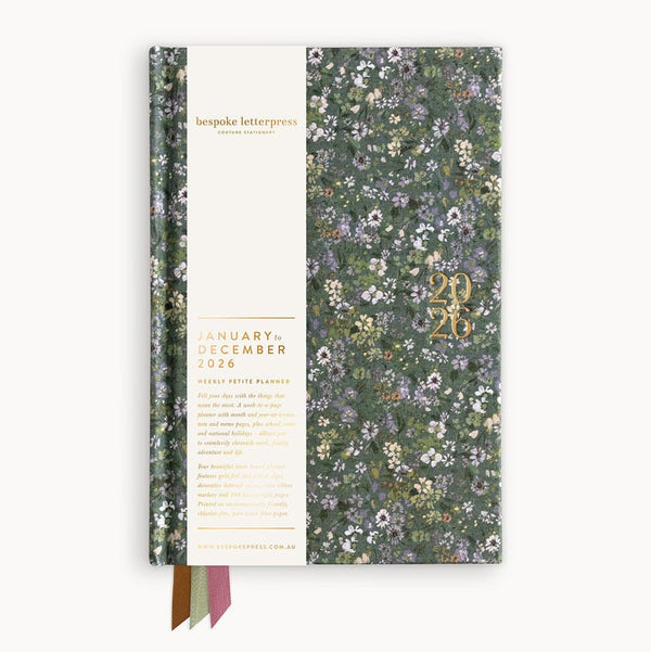 2026 Petite Linen Bound Planner | Summer Perennials by Bespoke Letterpress. Australian Art Prints and Homewares. Green Door Decor. www.greendoordecor.com.au