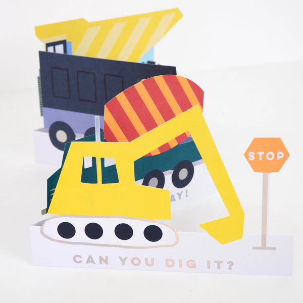 Construction Vehicles Birthday Card by Meri Meri. Australian Art Prints and Homewares. Green Door Decor. www.greendoordecor.com.au