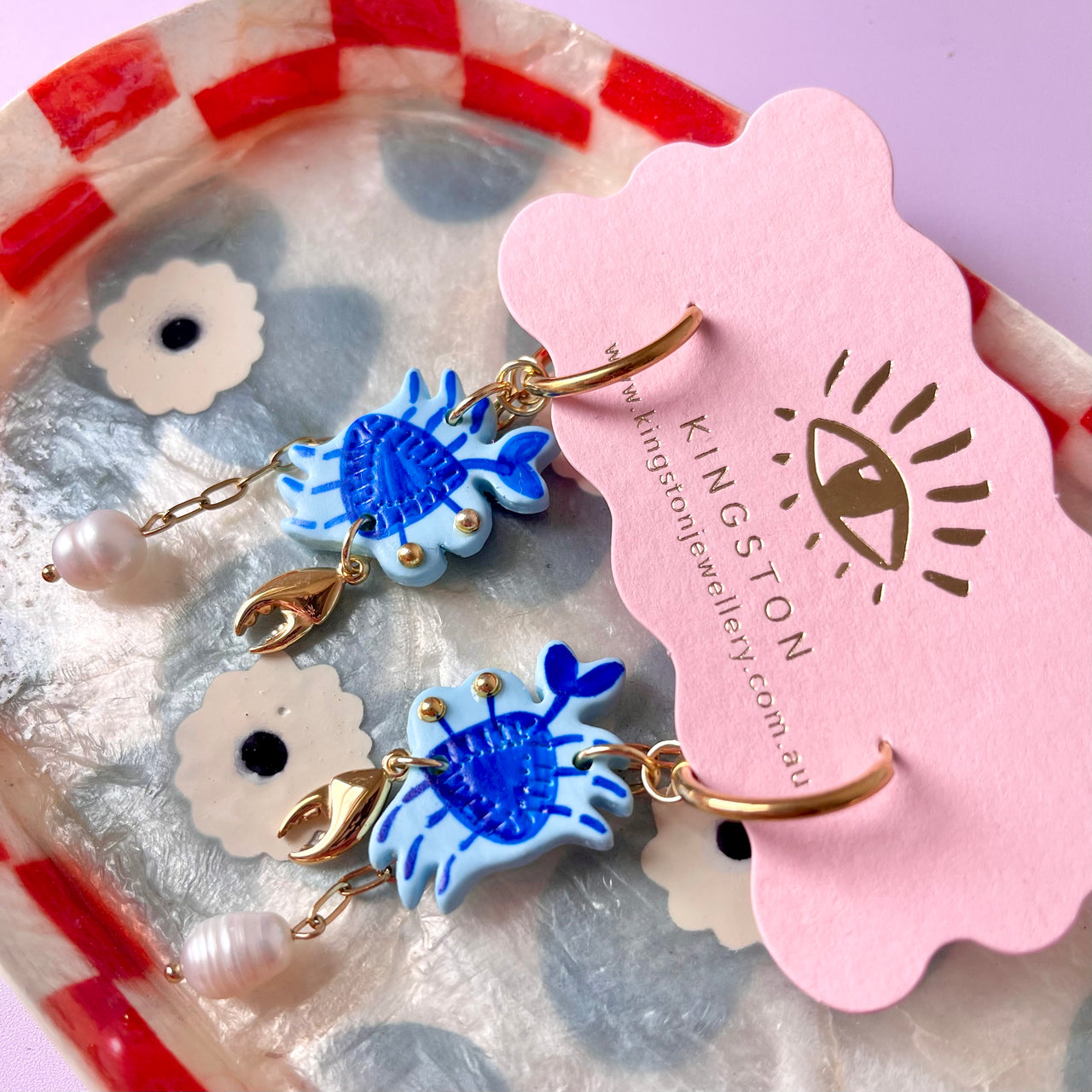 'Crab' Huggie Hoops by Kingston Jewellery. Australian Art Prints, Fashion and Homewares. Green Door Decor. www.greendoordecor.com.au