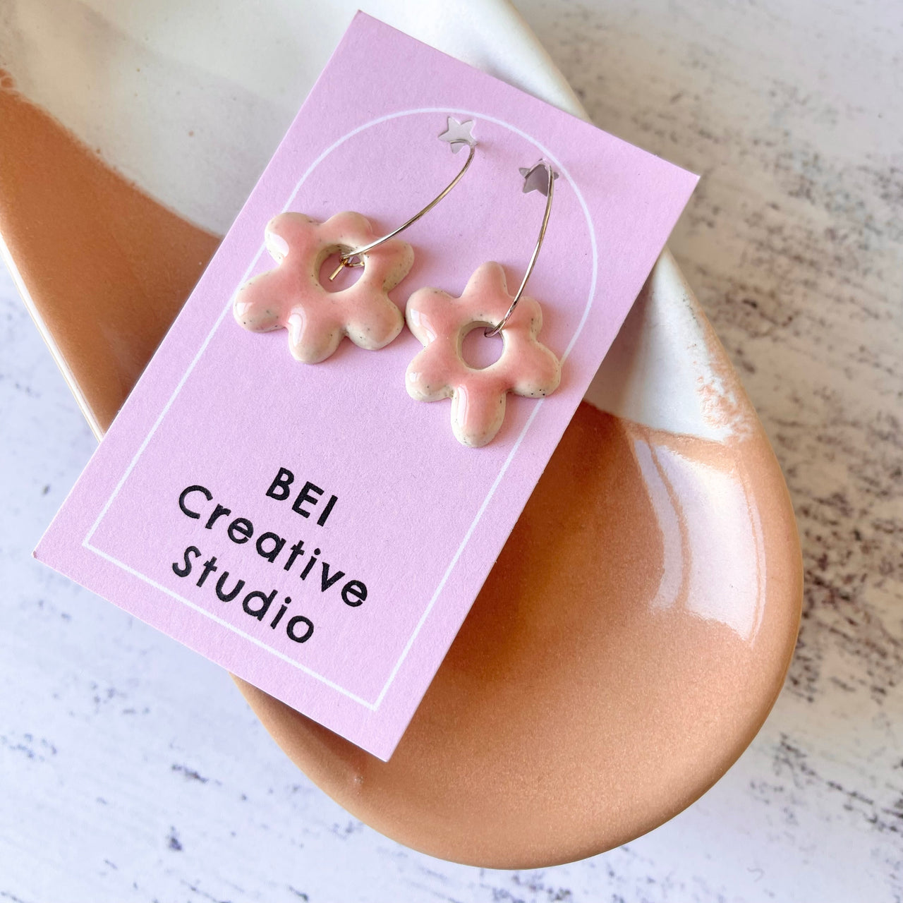 Petal Hoop Earrings | Light Pink By Bei Creative Australian Art Prints and Homewares. Green Door Decor. www.greendoordecor.com.au