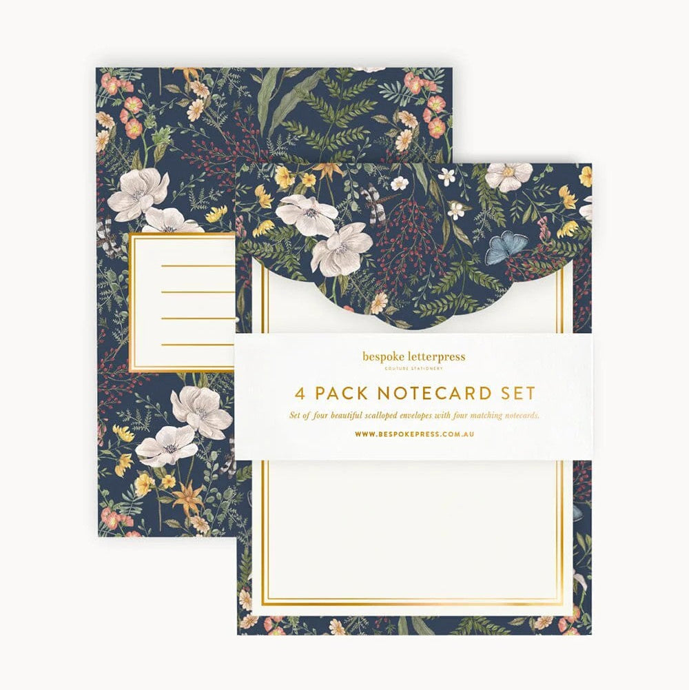 4pk Notecard Set | Dusk In Bloom by Bespoke Letterpress. Australian Art Prints, Gifts, Fashion and Homewares. Green Door Decor. www.greendoordecor.com.au