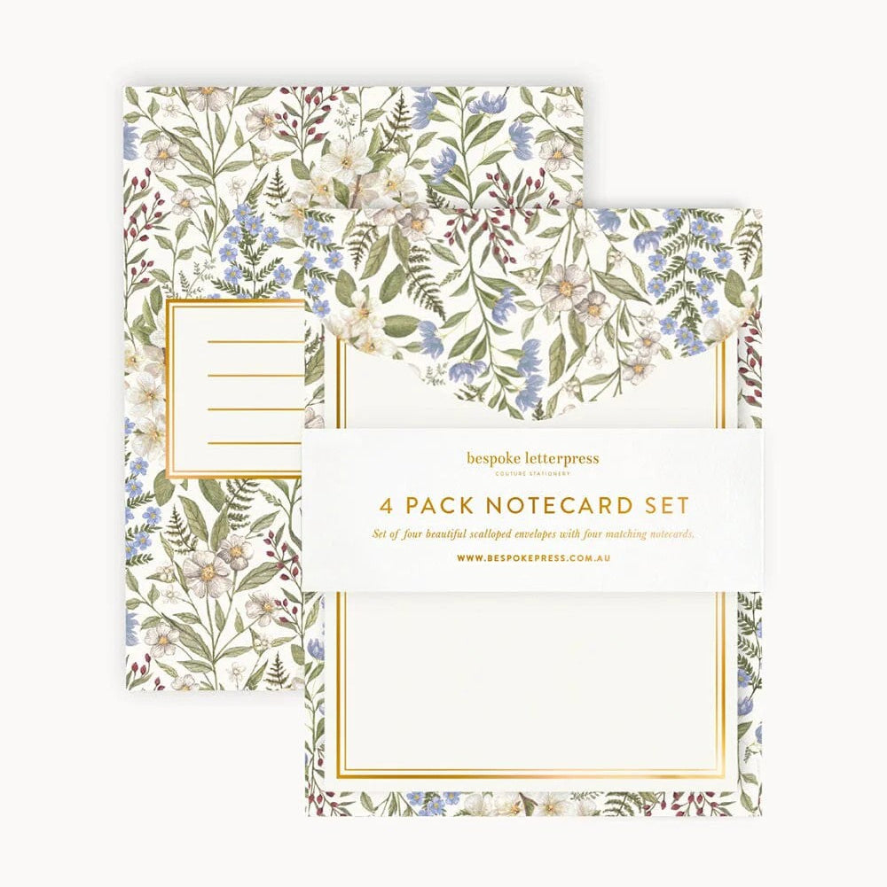 4pk Notecard Set | Forget Me Not by Bespoke Letterpress. Australian Art Prints, Gifts, Fashion and Homewares. Green Door Decor. www.greendoordecor.com.au