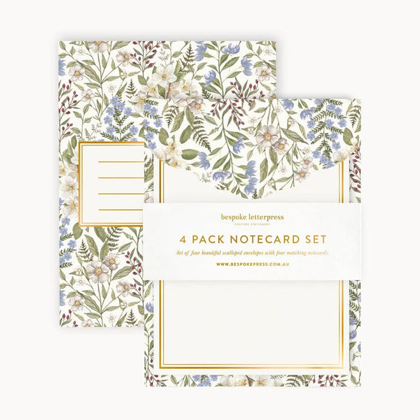 4pk Notecard Set | Forget Me Not by Bespoke Letterpress. Australian Art Prints, Gifts, Fashion and Homewares. Green Door Decor. www.greendoordecor.com.au