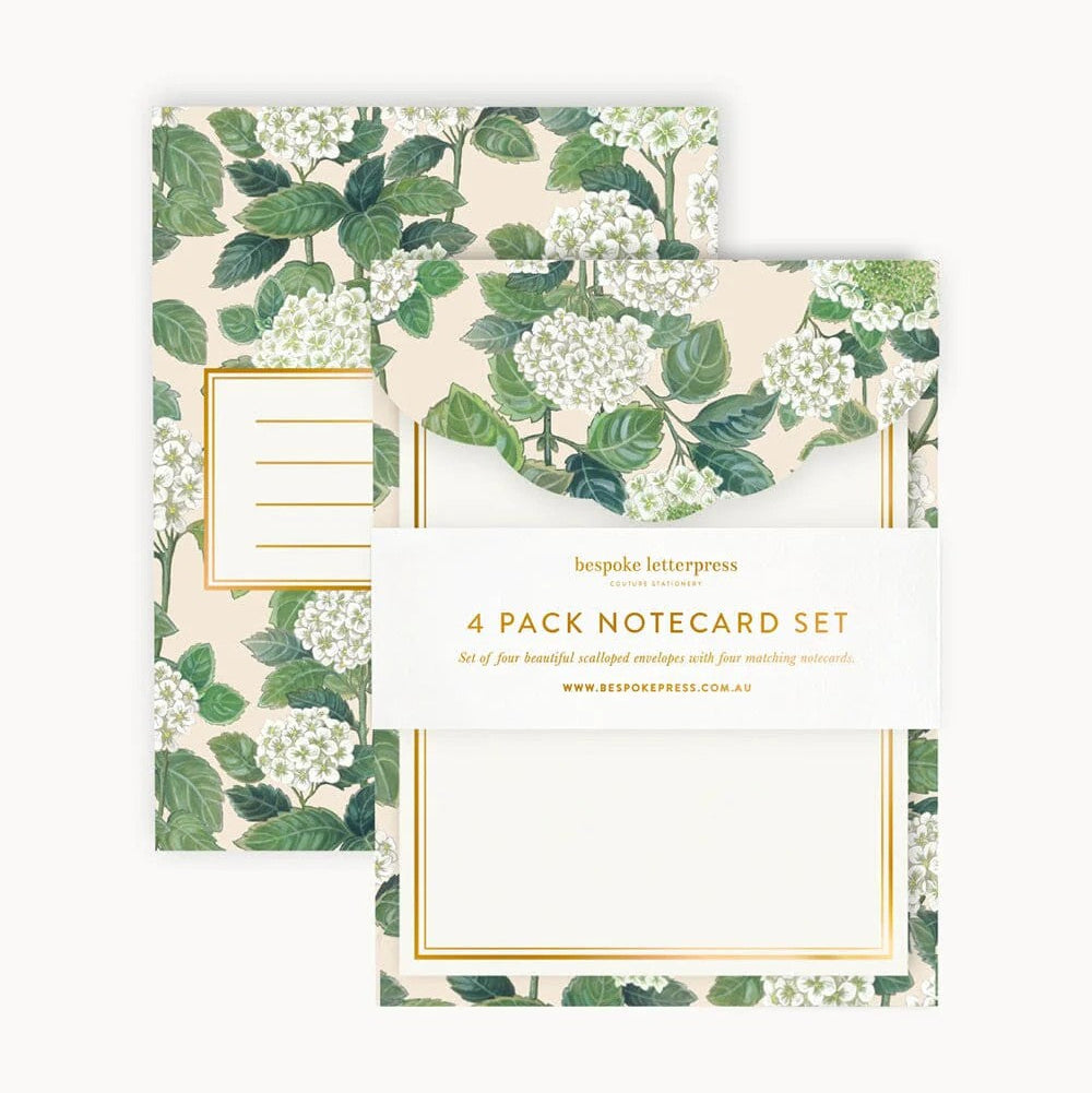 4pk Notecard Set | Hydrangea by Bespoke Letterpress. Australian Art Prints, Gifts, Fashion and Homewares. Green Door Decor. www.greendoordecor.com.au