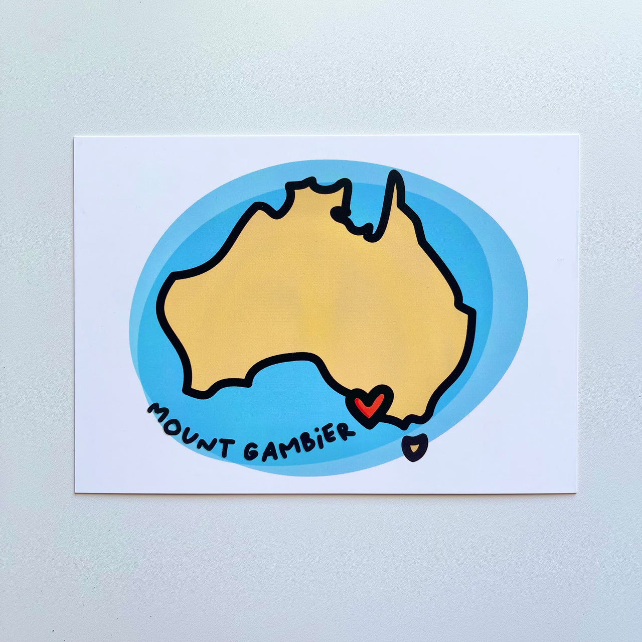 Postcard | Mount Gambier by Be Marsupial. Australian Art Prints and Homewares. Green Door Decor. www.greendoordecor.com.au