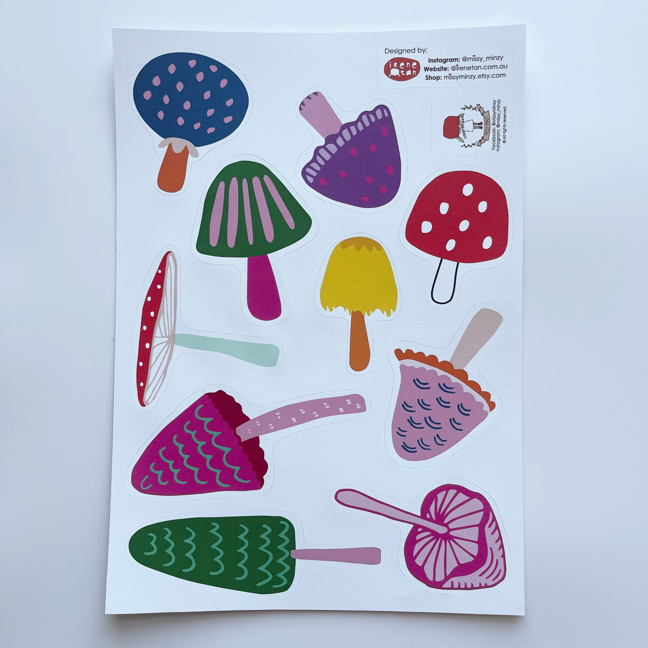Wall Decals A4 Sheet | Magic Mushrooms by Missy Minzy. Australian Art Prints and Homewares. Green Door Decor. www.greendoordecor.com.au
