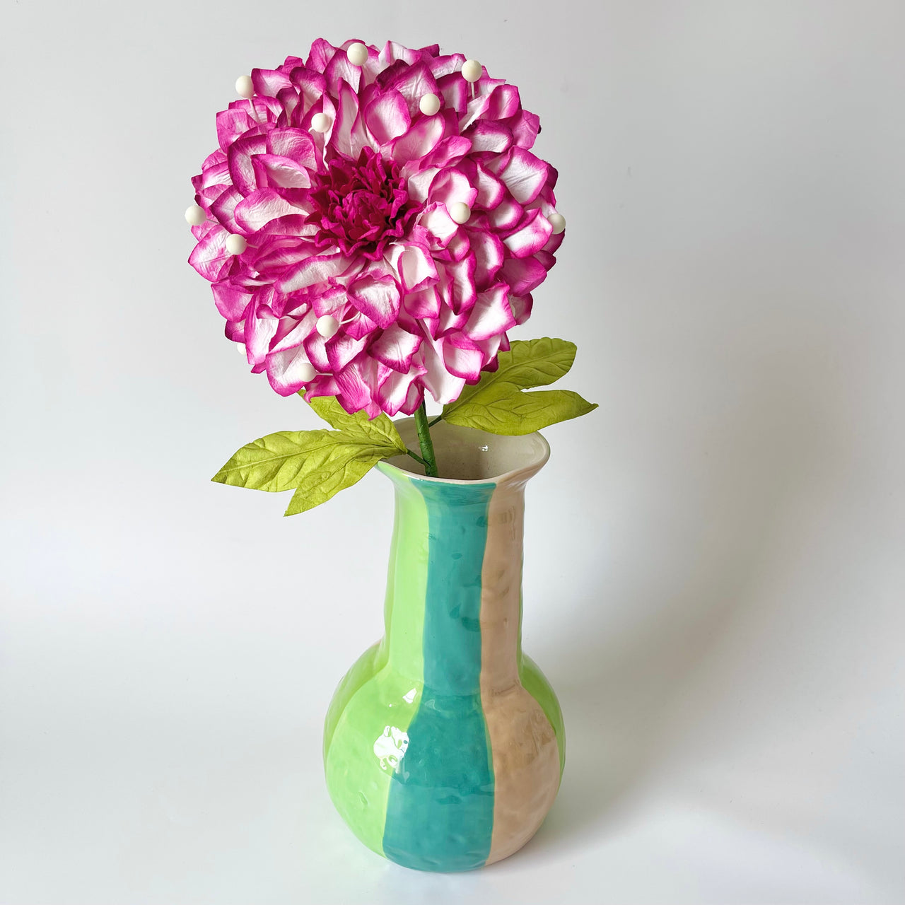 Paper Flowers - Single Stem XL Dahlia | Magenta Pink & White by Nibbanah. Australian Art Prints, Gifts, Fashion and Homewares. Green Door Decor. www.greendoordecor.com.au
