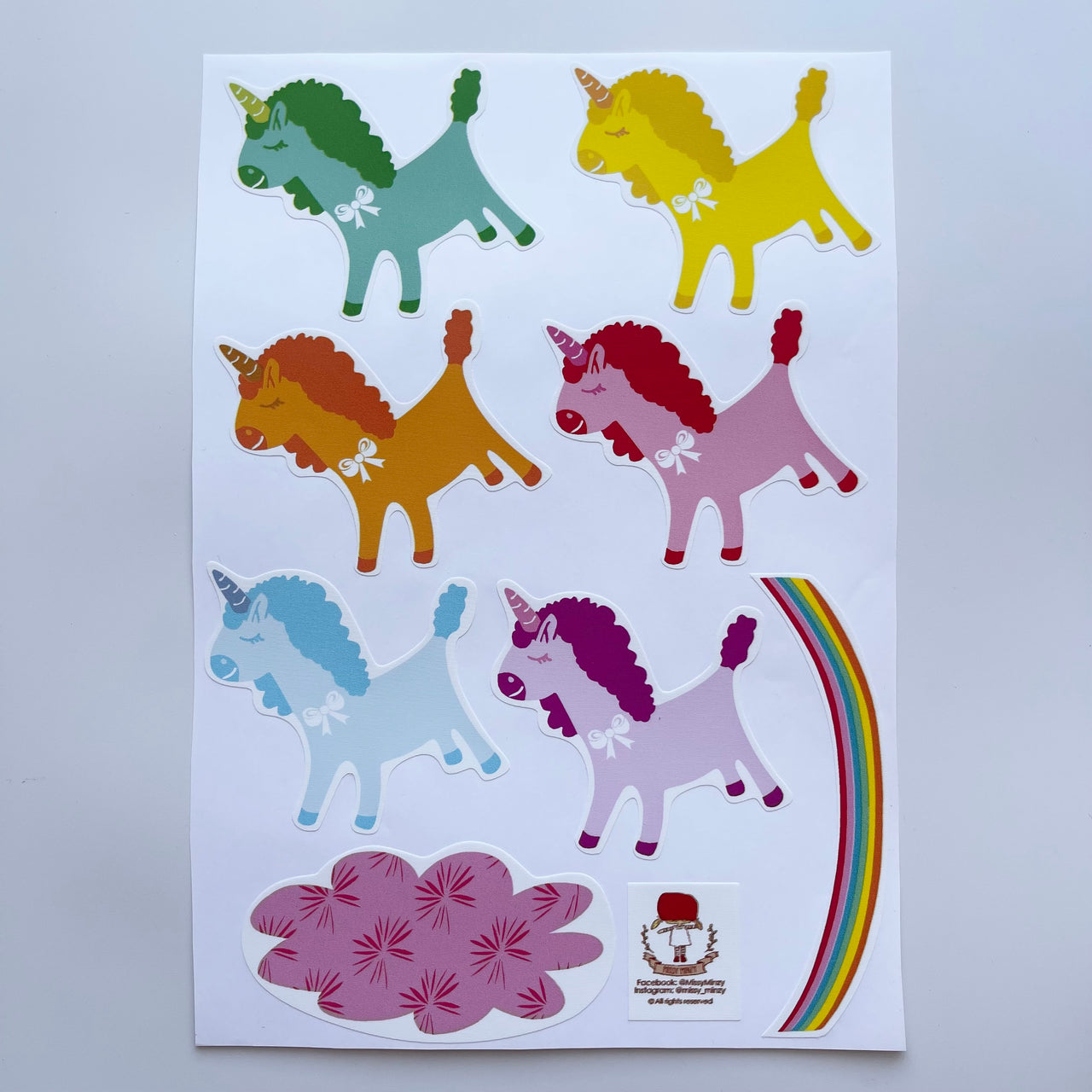 Wall Decals A4 Sheet | Rainbow Unicorns by Missy Minzy. Australian Art Prints and Homewares. Green Door Decor. www.greendoordecor.com.au