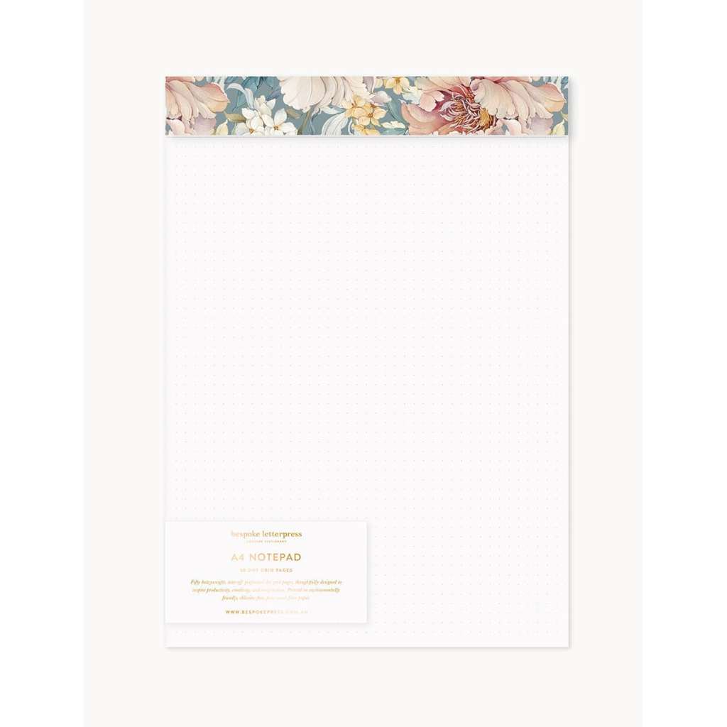 A4 Notepad (Grid) | Regency Blooms by Bespoke Letterpress. Australian Art Prints, Gifts, Fashion and Homewares. Green Door Decor. www.greendoordecor.com.au