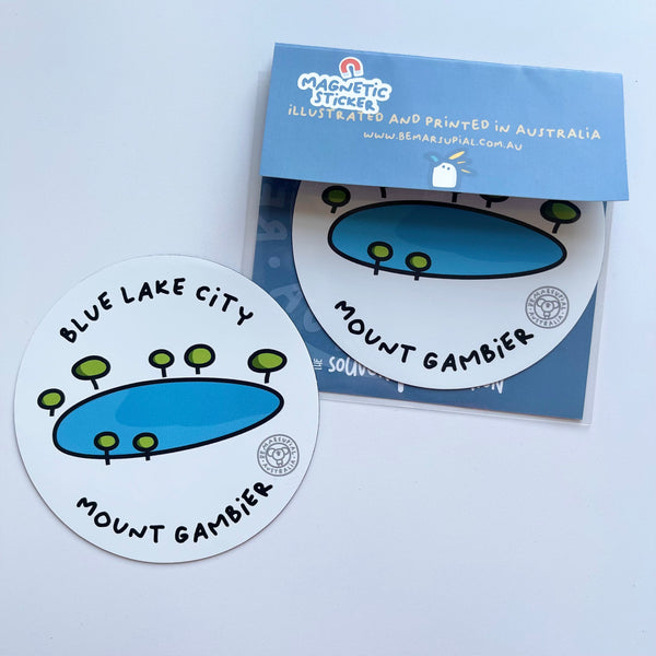 Magnetic Sticker | Blue Lake City by Be Marsupial. Australian Art Prints and Homewares. Green Door Decor. www.greendoordecor.com.au