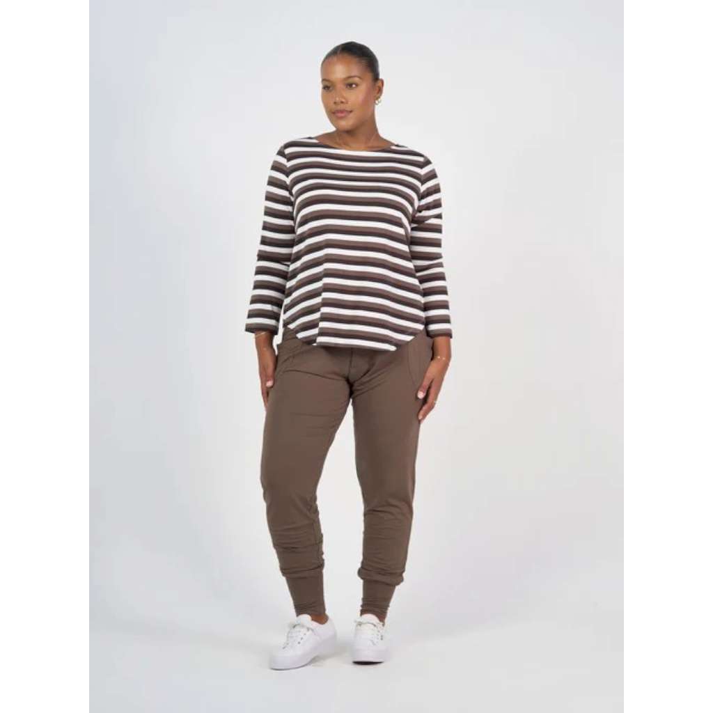 Adele Long Sleeve Bamboo Top | Brown Stripe by Lou Lou Australia. Australian Art Prints, Gifts, Fashion and Homewares. Green Door Decor. www.greendoordecor.com.au