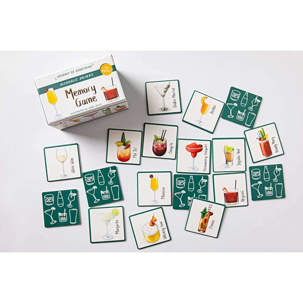 Alcoholic Drinks Memory Game by Journey Of Something. Australian Art Prints and Homewares. Green Door Decor. www.greendoordecor.com.au