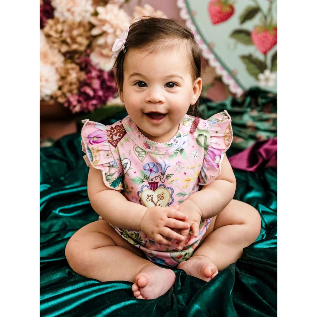 'All my Hearts' Sweet Bubble Romper | Parfait Pink by Fleur Harris. Australian Art Prints and Homewares. Green Door Decor. www.greendoordecor.com.au