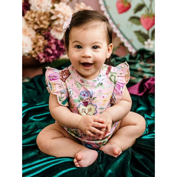 'All my Hearts' Sweet Bubble Romper | Parfait Pink by Fleur Harris. Australian Art Prints and Homewares. Green Door Decor. www.greendoordecor.com.au