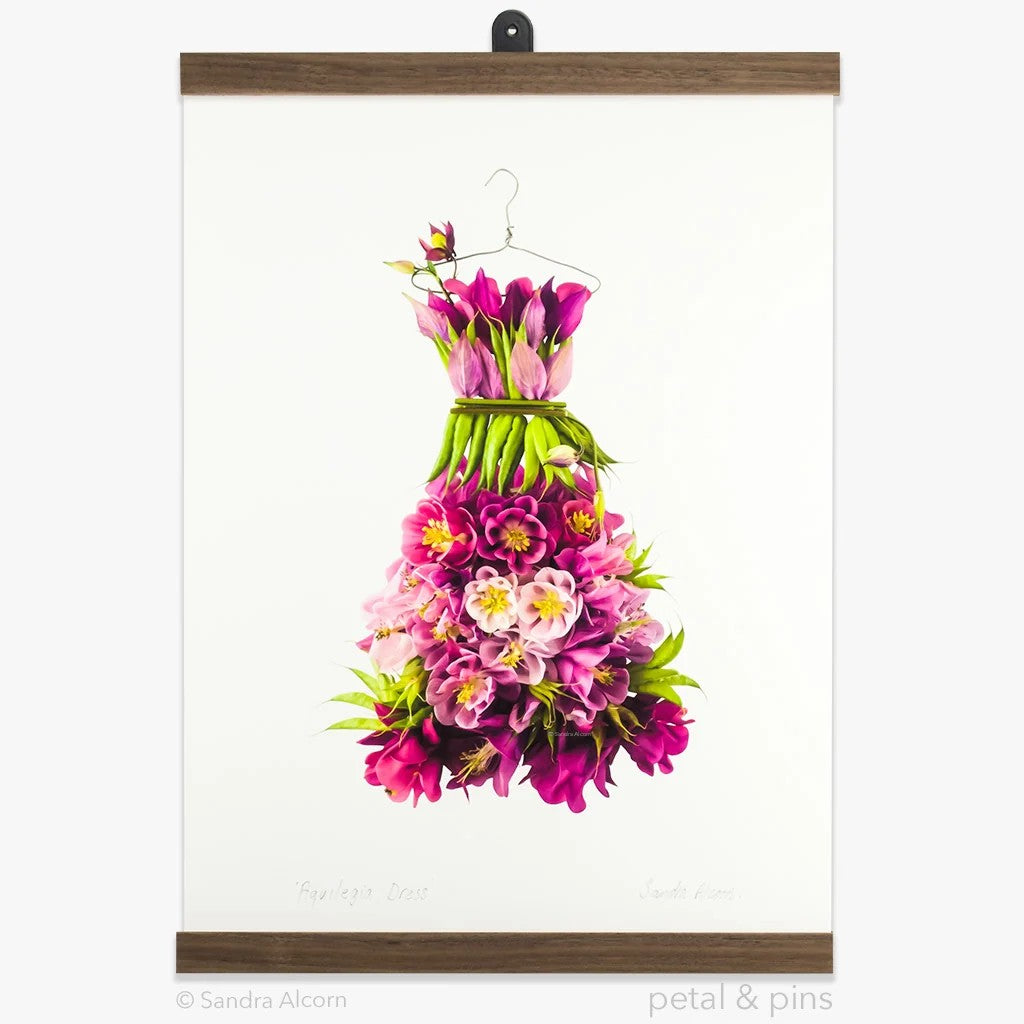 Aquilegia Dress | Art Print by Petal & Pins. Australian Art Prints, Gifts, Fashion and Homewares. Green Door Decor. www.greendoordecor.com.au