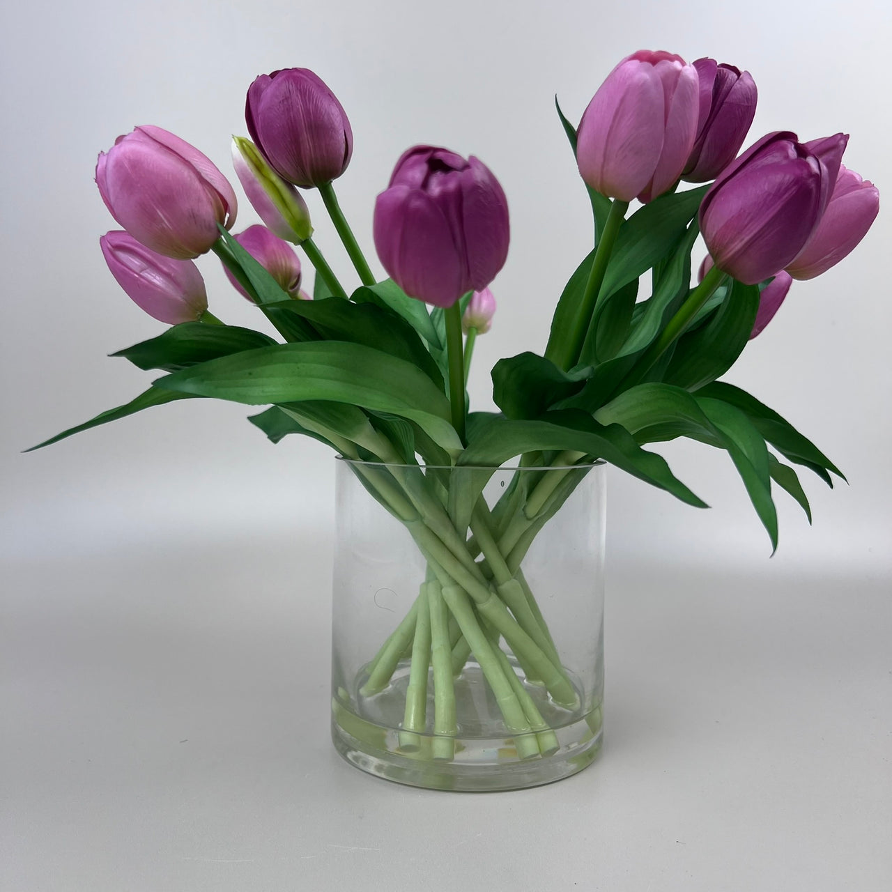 Artificial Pink Tulip Arrangement in Glass Vase - 29cm by HG Living. Australian Art Prints, Gifts, Fashion and Homewares. Green Door Decor. www.greendoordecor.com.au