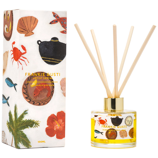 Artist Series Diffuser | Olive Leaf, Citrus + Salt | Gabrielle Diamantis. Australian Art Prints and Homewares. Green Door Decor. www.greendoordecor.com.au