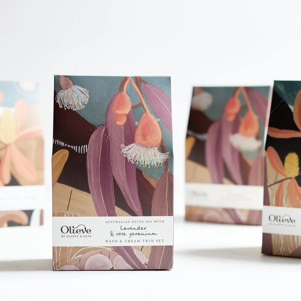Artist Wash & Cream Set (200ml) | Lavender & Rose Geranium by Olieve and Olie. Australian Art Prints, Gifts, Fashion and Homewares. Green Door Decor. www.greendoordecor.com.au