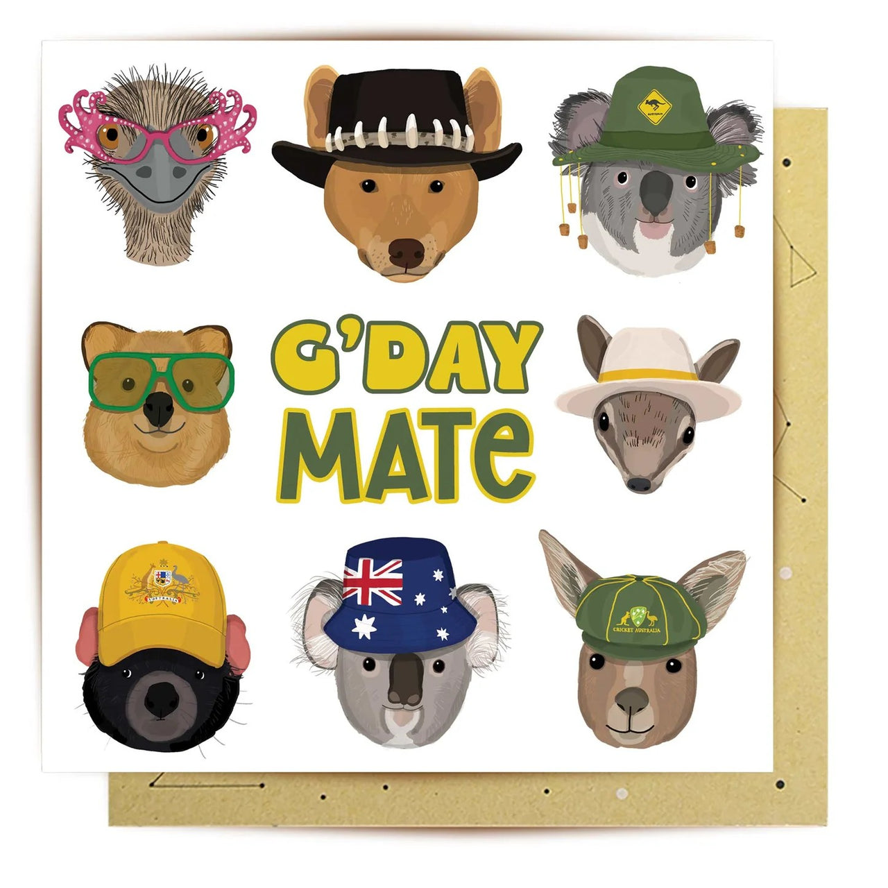 Greeting Card | Aussie Mates by La La Land. Australian Art Prints, Gifts, Fashion and Homewares. Green Door Decor. www.greendoordecor.com.au