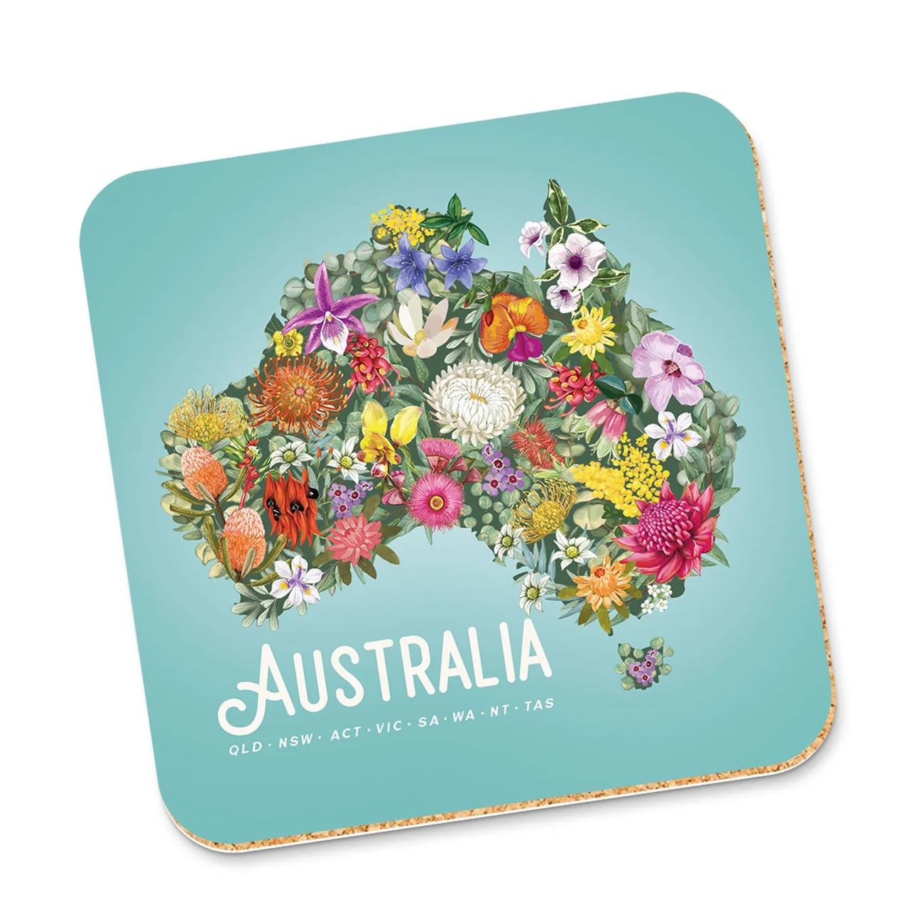 Corky Coaster | Australian Map Flowers by La La Land. Australian Art Prints and Homewares. Green Door Decor. www.greendoordecor.com.au