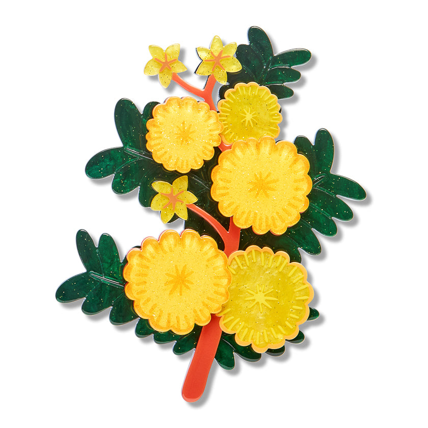 Sunshine Wattle Brooch | Erstwilder X Royal Botanic Gardens Victoria. Australian Art Prints, Gifts, Fashion and Homewares. Green Door Decor. www.greendoordecor.com.au