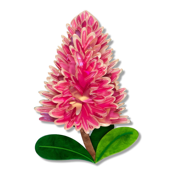 Pink Mulla Mulla Brooch | Erstwilder X Royal Botanic Gardens Victoria. Australian Art Prints, Gifts, Fashion and Homewares. Green Door Decor. www.greendoordecor.com.au