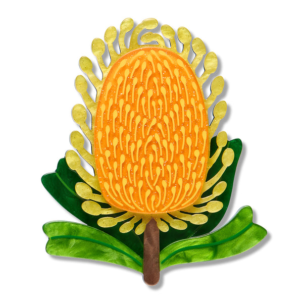 Mountain Banksia Brooch | Erstwilder X Royal Botanic Gardens Victoria. Australian Art Prints, Gifts, Fashion and Homewares. Green Door Decor. www.greendoordecor.com.au