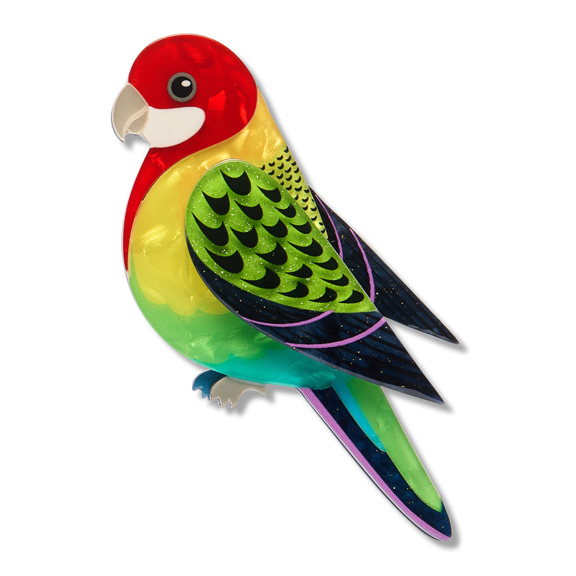 Eastern Rosella Brooch | Erstwilder X Royal Botanic Gardens Victoria. Australian Art Prints, Gifts, Fashion and Homewares. Green Door Decor. www.greendoordecor.com.au
