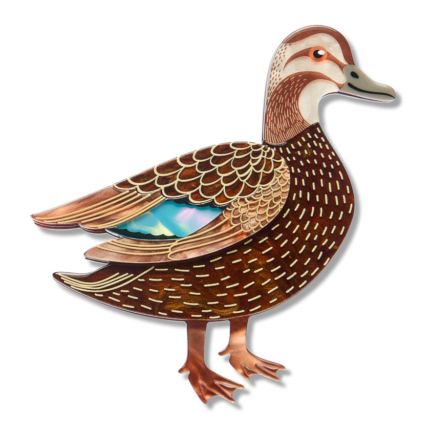 Pacific Black Duck Brooch | Erstwilder X Royal Botanic Gardens Victoria. Australian Art Prints, Gifts, Fashion and Homewares. Green Door Decor. www.greendoordecor.com.au