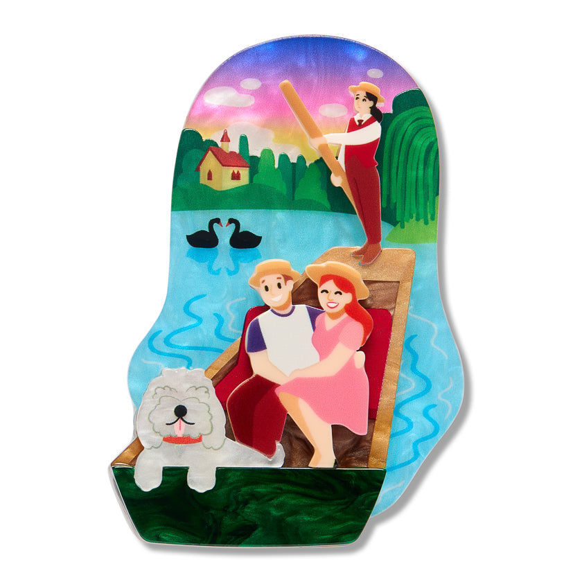 Love on Lake Punting Brooch | Erstwilder X Royal Botanic Gardens Victoria. Australian Art Prints, Gifts, Fashion and Homewares. Green Door Decor. www.greendoordecor.com.au