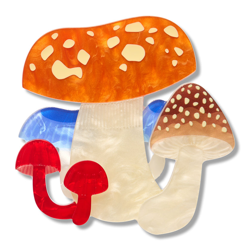Native Mushroom Medley Brooch | Erstwilder X Royal Botanic Gardens Victoria. Australian Art Prints, Gifts, Fashion and Homewares. Green Door Decor. www.greendoordecor.com.au