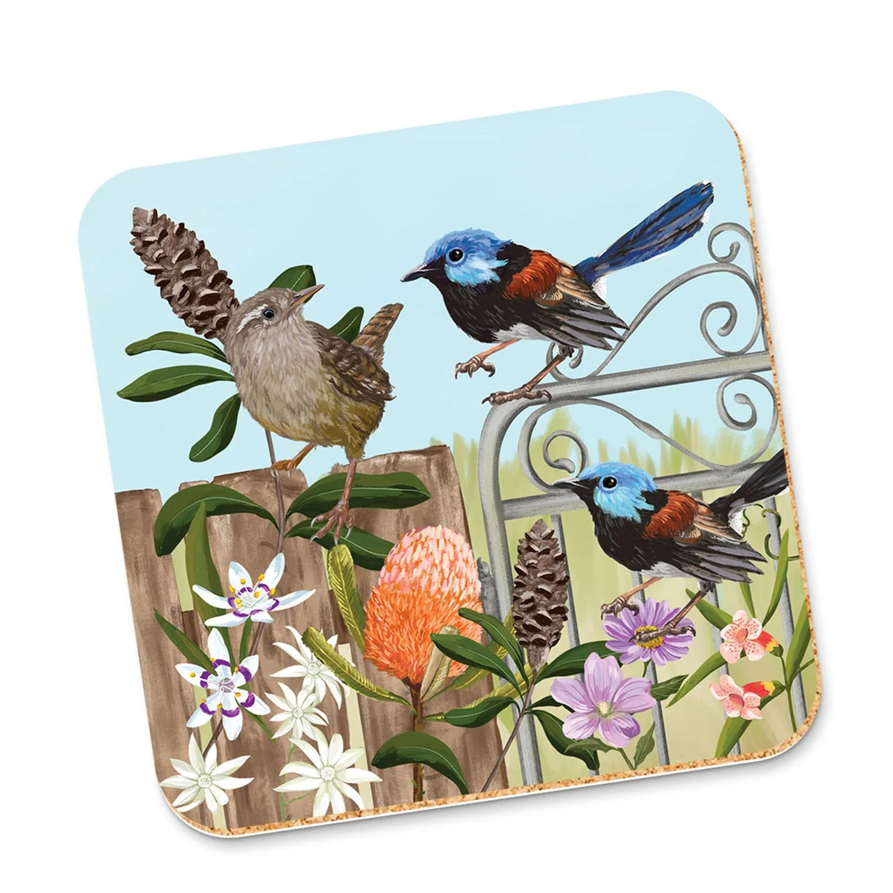 Corky Coaster | Backcountry Birds by La La Land. Australian Art Prints and Homewares. Green Door Decor. www.greendoordecor.com.au