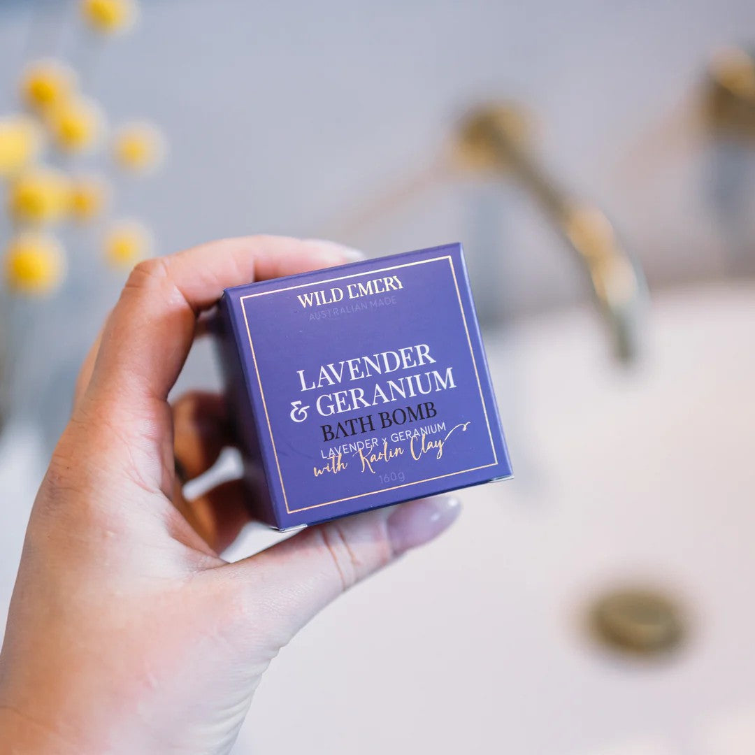 Kids Bath Bomb | Lavender & Geranium by Wild Emery. Australian Art Prints, Fashion and Homewares. Green Door Decor. www.greendoordecor.com.au