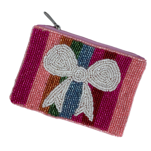 Beaded Coin Purse | Rainbow Stripe Bow by Mink & Me. Australian Art Prints and Homewares. Green Door Decor. www.greendoordecor.com.au