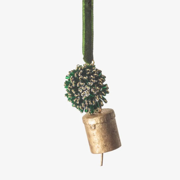 Beaded Pompom Bell Decoration Green | Christmas Hanging Decoration by French Country Collections. Australian Art Prints, Gifts, Fashion and Homewares. Green Door Decor. www.greendoordecor.com.au